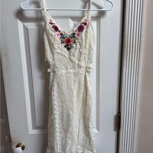 Hollister White Mini Dress with Red and Pink Floral Detail